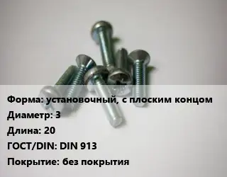 Винт установочный, с плоским концом 3х20 DIN 913 без покрытия